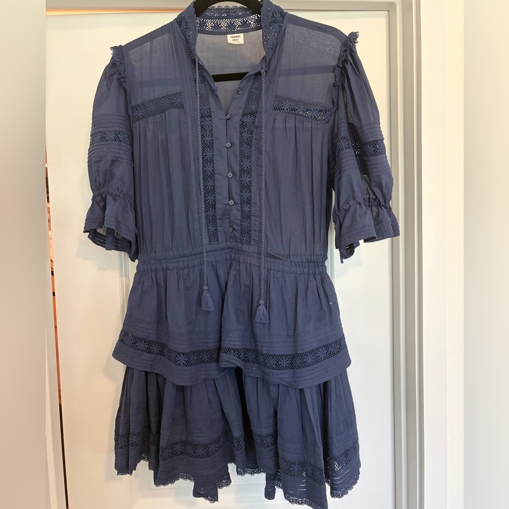 Aritzia Sunday Best Navy Blue Boho Tiered Mini Dress